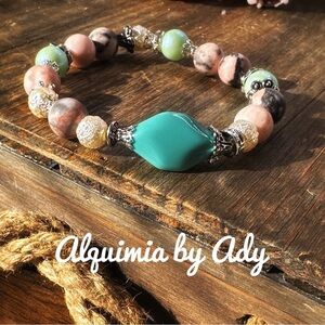 Chunky maximalist Rhodonite  beaded bracelet